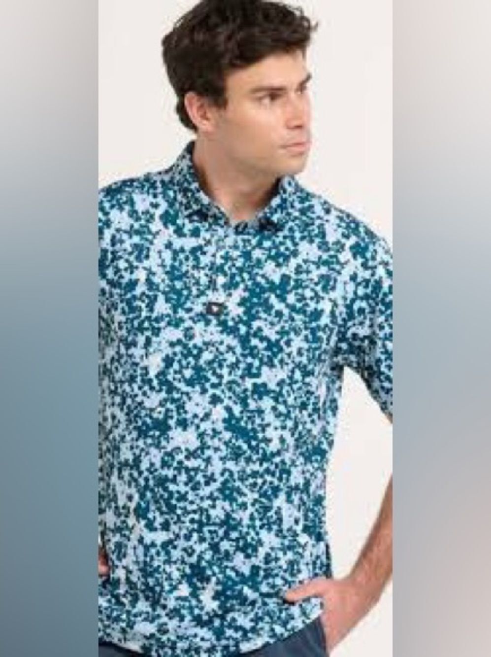 Bad Birdie Men's Teal Patterned Short-Sleeve Polo XL